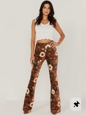 Shyanne Brown Floral Velvet Flare Pants